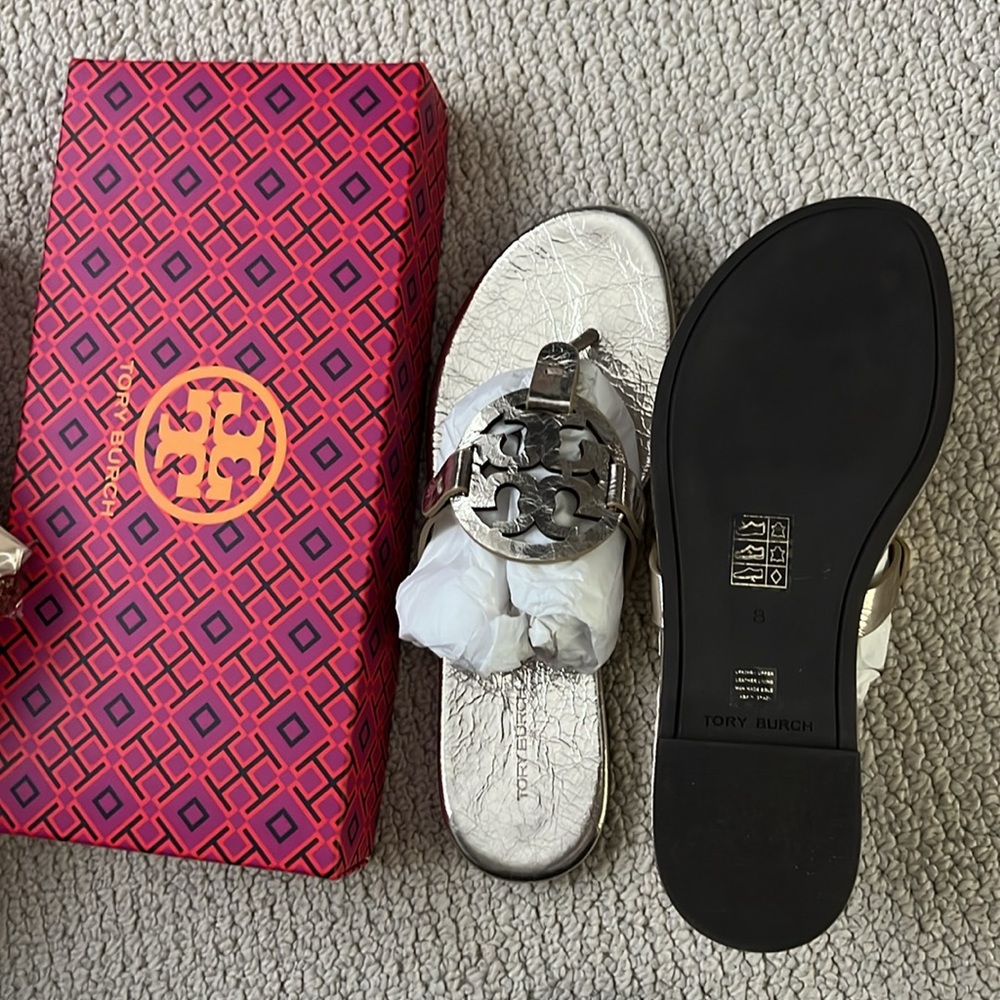 COPY - Never worn Tory Burch Miller Metallic Wrinkled Leather sandals in Spark …